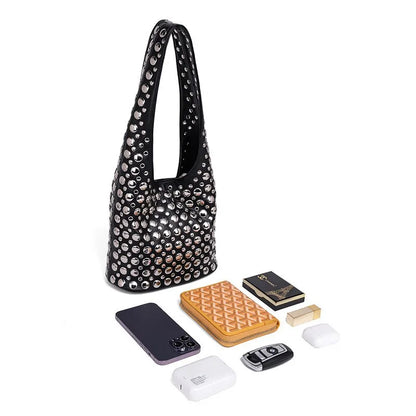 Designer Women's Geometric Shoulder Bag Luxury Shiny Rivet Handmade Clutch Top Brand Fashion Party Evening Purse