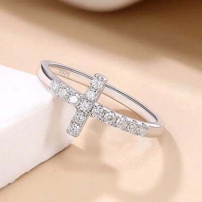 M-JAJA Moissanite Ring Original 925 Sterling Silver 3mm D Color VVS1 Cross Wedding Bands for Women Couple Promise Rings Jewelry