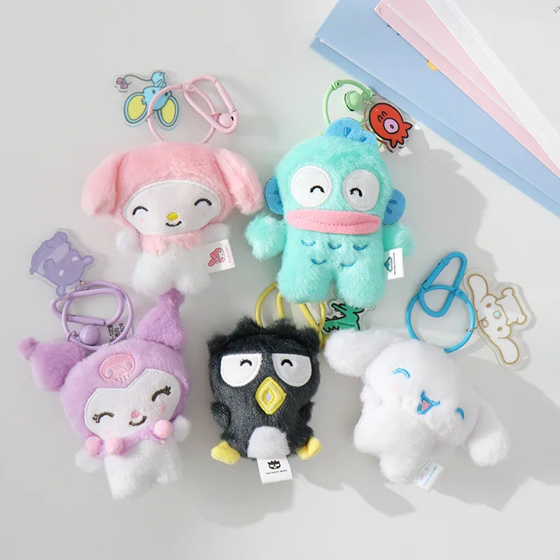 12cm  Sanrio My Melody Kuromi Cinnamoroll Kt Cat Purin Dog Plush Toy Anime Stuffed Animals Keychains Small Pendant
