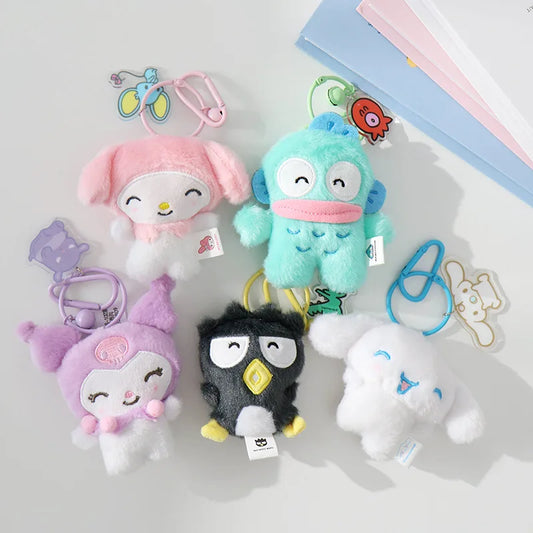 12cm  Sanrio My Melody Kuromi Cinnamoroll Kt Cat Purin Dog Plush Toy Anime Stuffed Animals Keychains Small Pendant