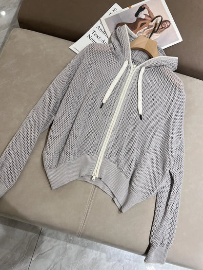 Summer casual linen knitted set with long sleeved cardigan and shorts