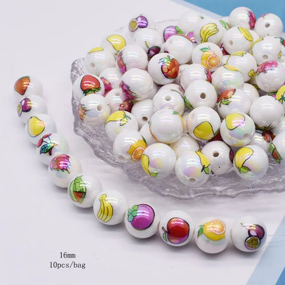 10pcs/bag Acrylic Beads Fashion Hand Drawn Cartoon Painting Loose Beaded DIY Handmade DIY Bracelets Mobile phone chain Bead Pen