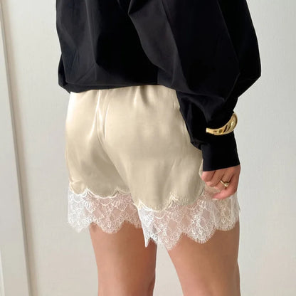 New Lace Casual Wide Leg Shorts Solid Elegant Black Short Pants High Waist Sexy Short High Street Y2k Bottoms Women Summer Short