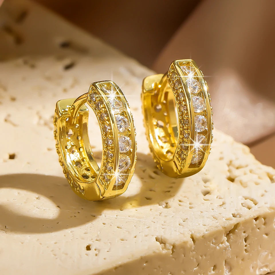 Vintage Hip Hop Round Hoop Earrings for Men Crystal Cubic Zirconia Fashion Versatile Male Jewelry Trend Circle Earring Gift