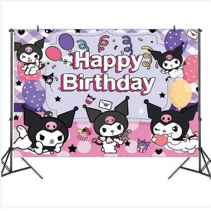 Kuromi Theme Birthday Party Decoration Kid Shower Sanrio Girl Tableware Supplies Tablecloth Number Balloon Cake Topper Gift