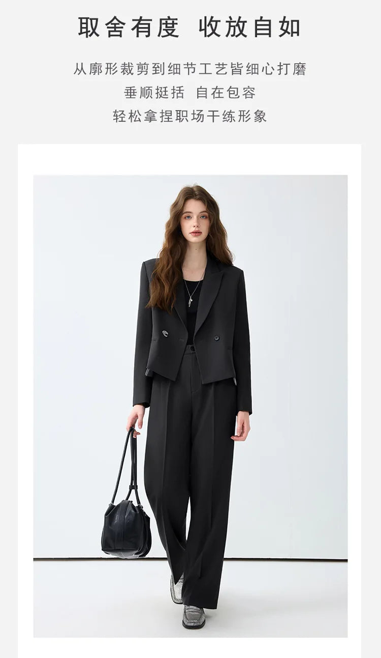 Solid Suits for Women 2025 Spring Fashion Office Ladies Long Sleeve Double Breasted Short Tops Chic Cargo Pant Suits
