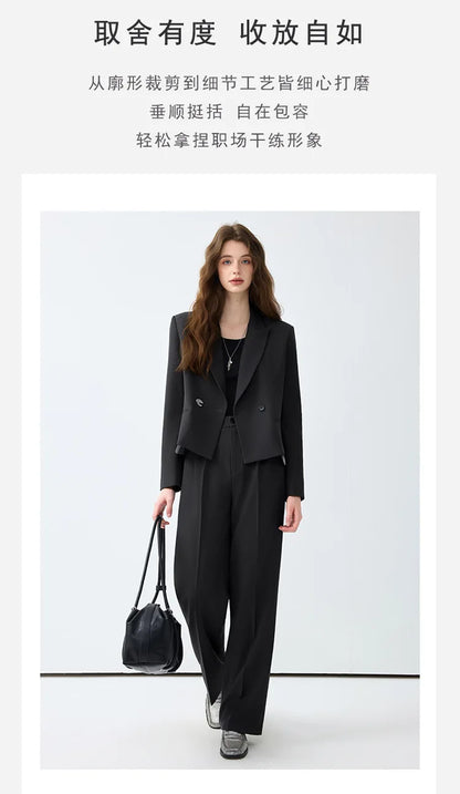 Solid Suits for Women 2025 Spring Fashion Office Ladies Long Sleeve Double Breasted Short Tops Chic Cargo Pant Suits