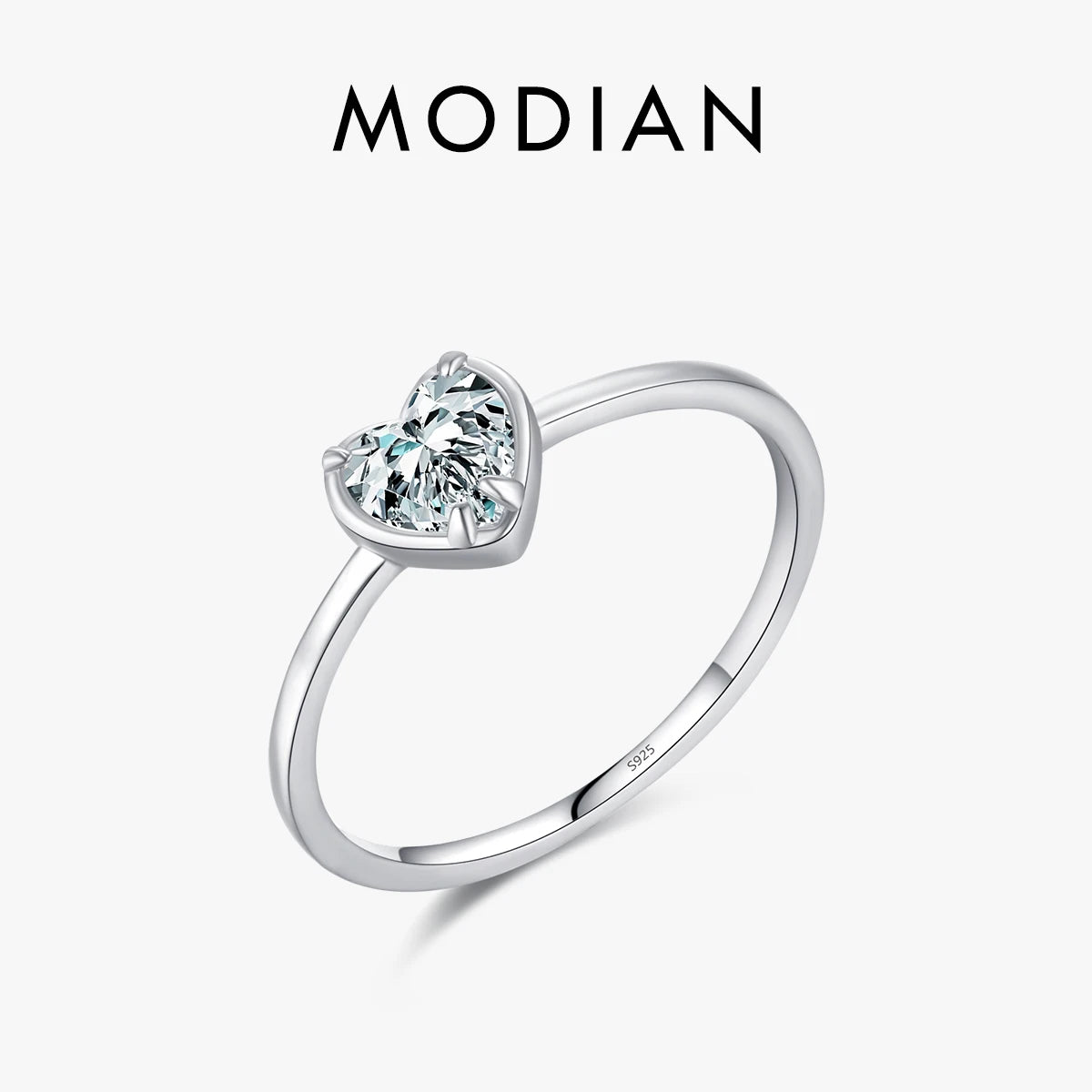 MODIAN 925スターリングシルバー ミニマリズム ロマンチックハート ジルコニアリング クラシックベーシックスタイル ウェディングリング レディースファインジュエリー