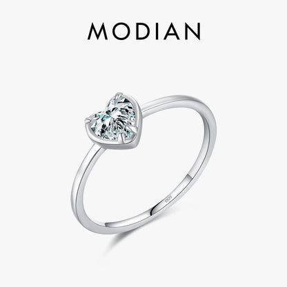 MODIAN 925スターリングシルバー ミニマリズム ロマンチックハート ジルコニアリング クラシックベーシックスタイル ウェディングリング レディースファインジュエリー