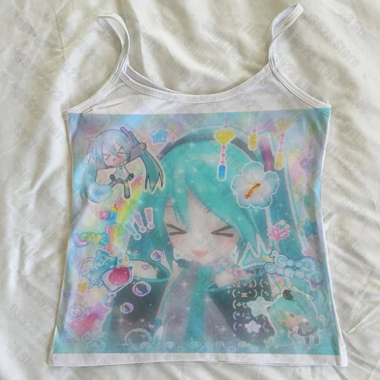 Aesthetic Cute Girls Print Baby Tank Women Clothing Punk Gothic Grunge Printing Slim Tank Tops Crop Tops Y2k Style Printing Vest