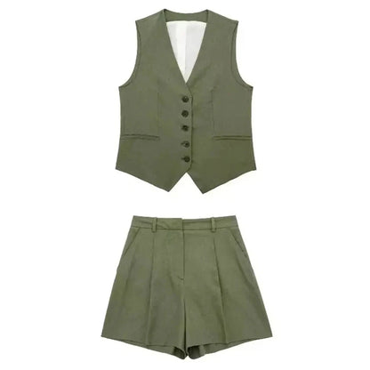 TRAFZA Women's Fashion Solid Linen Waistcoat Top V Neck Button Loose Casual Vest Summer Woman Streetwear Chic Vests Waistcoat