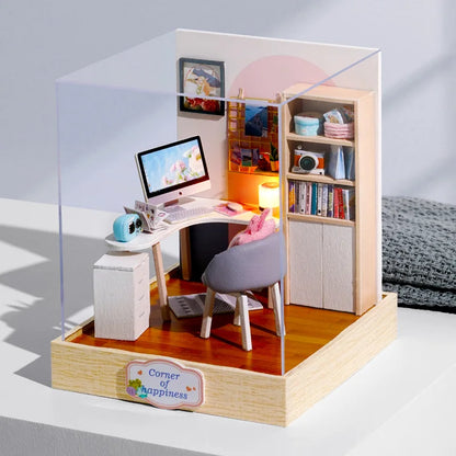 木製ミニチュアドールハウス DIY 小さな家キット 3Dパズル 組み立て式ハウス 家具 おもちゃ 子供の誕生日プレゼント
