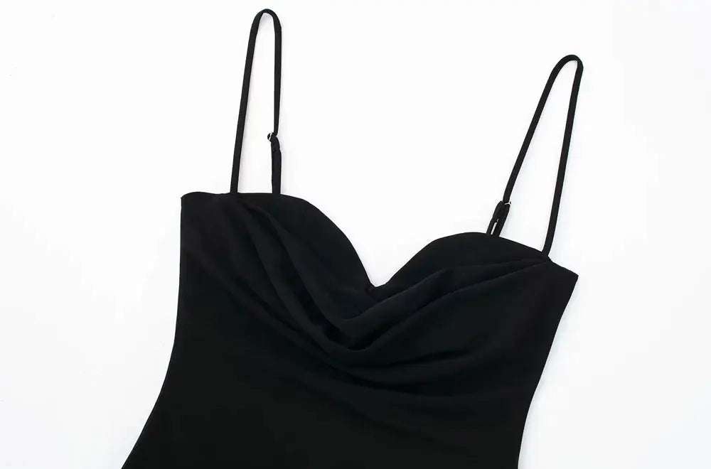 TRZA Women Sexy Fashion With Sweetheart Neck Draped Bodysuits Backless Zipper Thin Straps Female Playsuits Mujer