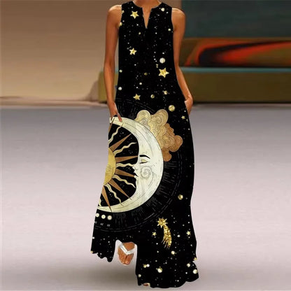 Summer Sexy Maxi Dresses Women Sleeveless V-Neck Robe Party 2025 Retro Loose Beach Vestidos Y2k  S-5XL