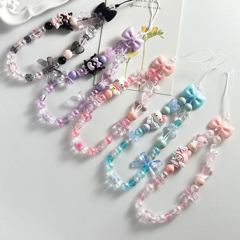 Sanrio Cute Melody Hello Kitty Kuromi Cinnamorol Acrylic Keychain Hand Chain Phone Strap Fashionable Jewelry Accessory