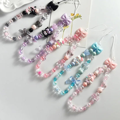 Sanrio Cute Melody Hello Kitty Kuromi Cinnamorol Acrylic Keychain Hand Chain Phone Strap Fashionable Jewelry Accessory