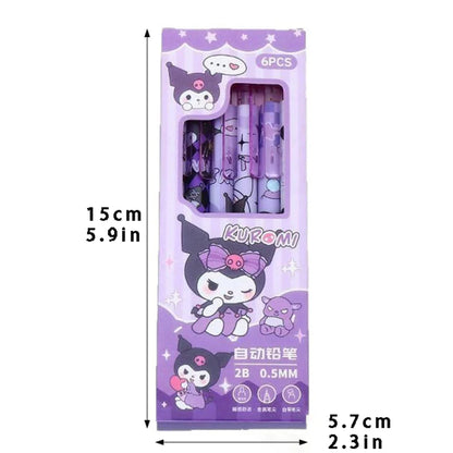 6pcs/set Sanrio Cartoon Cute Kuromi MyMelody 0.5mm 2B Automatic Pencil Students Art Drawing Pencil with Lead Stationery Supplies