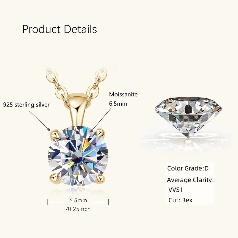 IOGOU Sparkling Real 1 Carat D Color Moissanite Pendant Necklaces For Women 100% 925 Silver Wedding Fine Jewelry Accessories