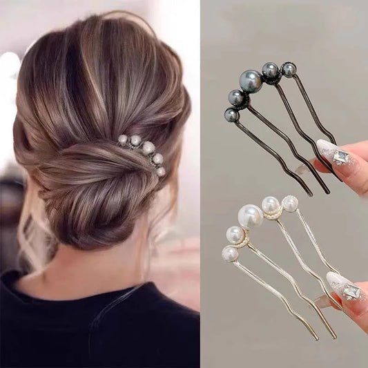 韓国風U字型パールヘアピン ヘアクリップ レディース エレガントスタイル メタルフォーク ヴィンテージパールヘアピン ヘアスタイリングツール ギフト