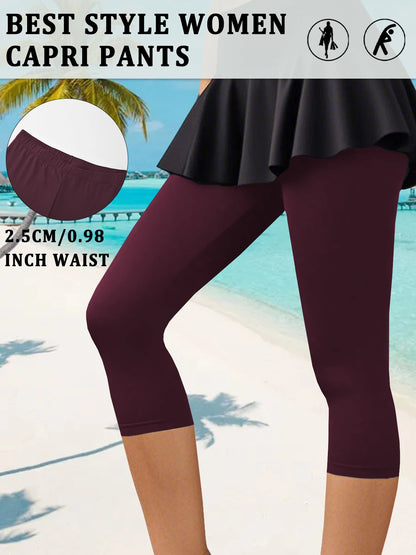 Women's Super Soft Capri Pants High Stretchy Breathable Pants No See Through Workout Running Yoga Athletic Pants Gym Leggings