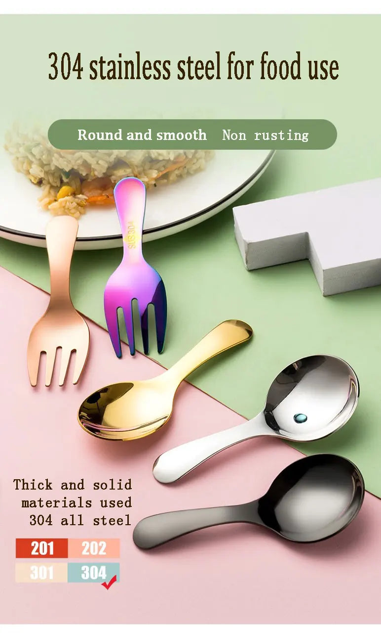 Outdoor Tourism 304 Stainless Steel Portable Tableware, CHILDREN'S Tableware, Dessert Tableware, Spoon and Fork Combination