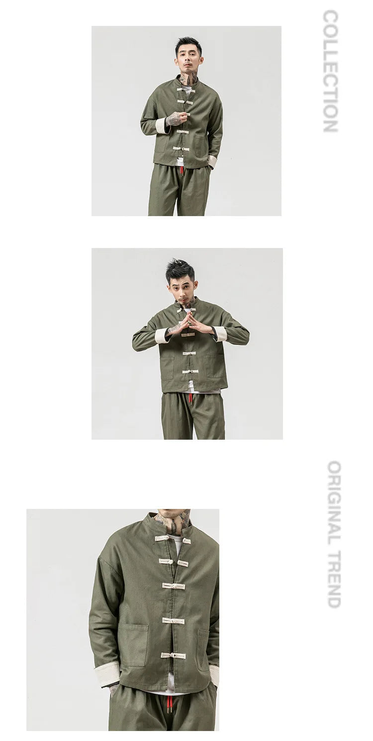 Chinese Wind Cotton Buckle Large Men's Casual Jacket Jacket Retro Stand-up Collar Tang Suit Top Batch