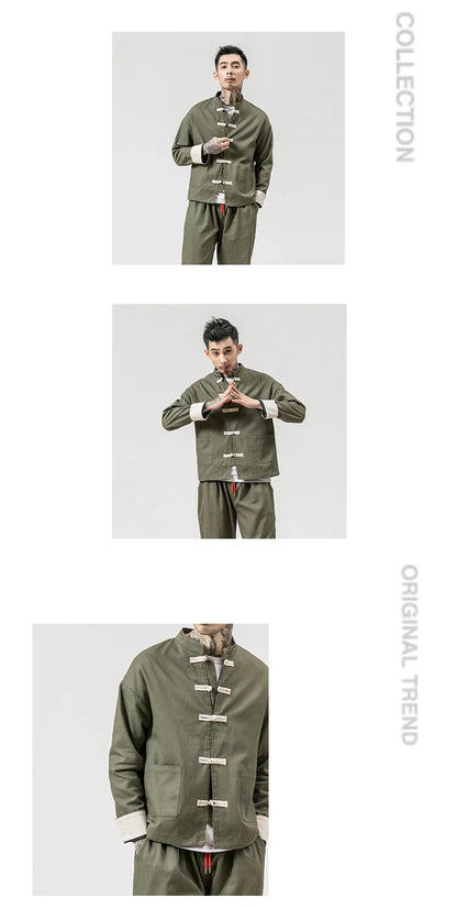 Chinese Wind Cotton Buckle Large Men's Casual Jacket Jacket Retro Stand-up Collar Tang Suit Top Batch