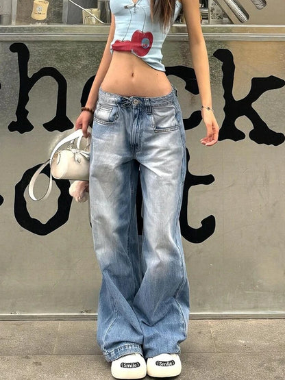 レディース アメリカンヴィンテージ Y2K 日本原宿 ストリートウェア バギー ローライズ デニムパンツ ロングトラウザー 2000年代 エステティック ジーンズ Kpop パンク