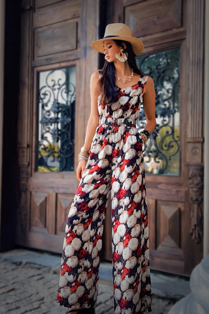 Summer Print Tencel Jumpsuits Women's Clothing Tank Spaghetti Strap+Wide-Leg Pants Draped Full Length Y2K DABUWAWA DM2BJP005
