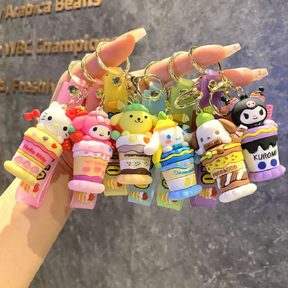 Ice cream Sanrio Hello Kitty Figures Keychain Kuromi My Melody Action Figural Model PVC Key Ring Cinnamoroll Birthday Gifts