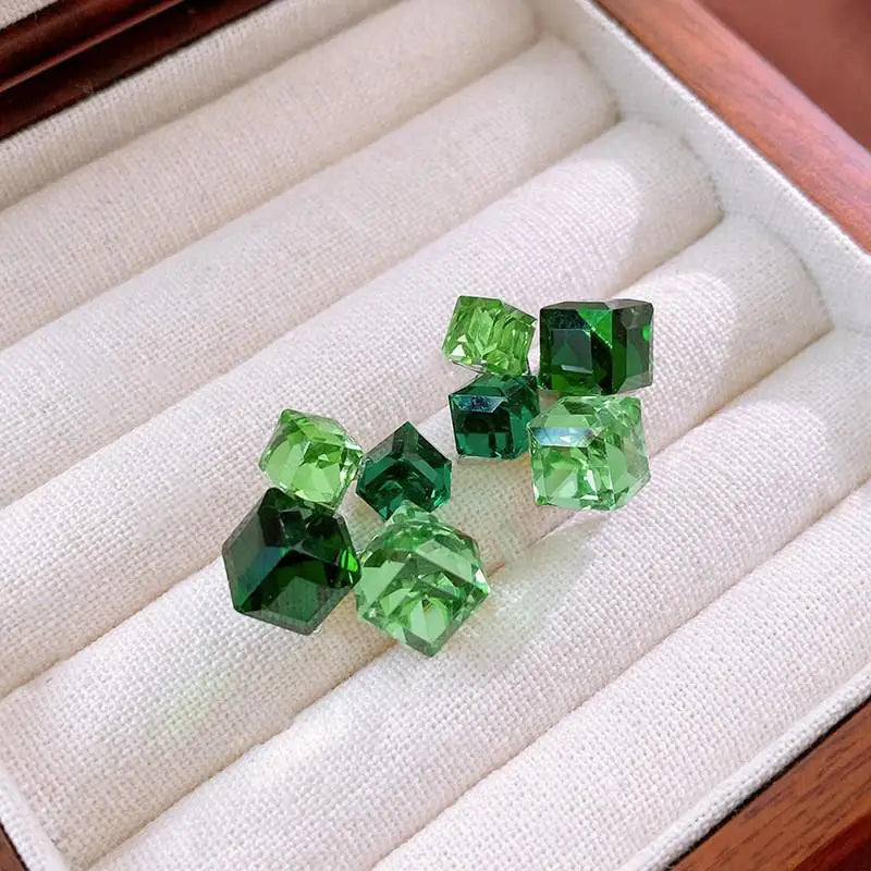 925 Silver Needle Korean Fashion Dream Colorful Crystal Earrings For Women Jewelry 2025 Trending Luxury Cube Sugar Stud Earrings