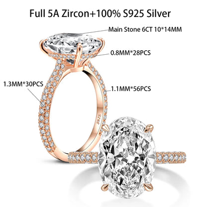 COSYA 8CT 10*14mm Oval Cut Full Moissanite Ring S925 Silver Sparkling D Lab Diamond Wedding Band For Women Luxury Fine Jewelry
