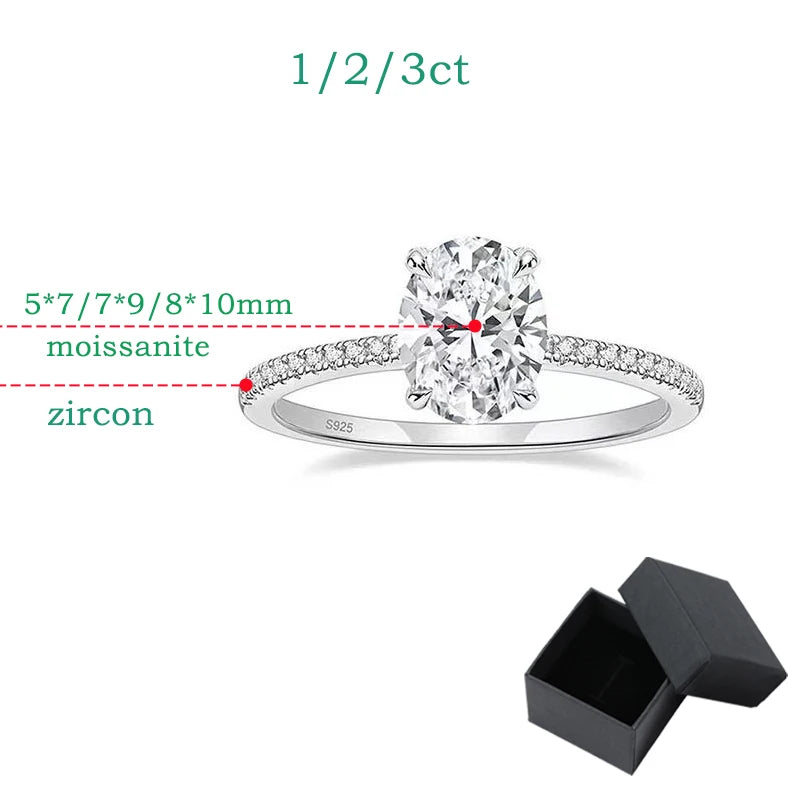 Smyoue オーバルカット 1CT 2CT 3CT Dカラー モアサナイトリング レディース用 ラボダイヤモンド ウェディング プロミスバンド S925 スターリングシルバージュエリー