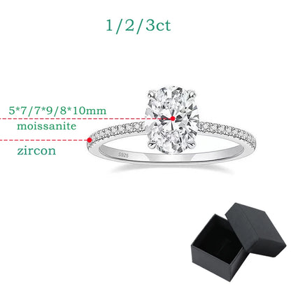 Smyoue オーバルカット 1CT 2CT 3CT Dカラー モアサナイトリング レディース用 ラボダイヤモンド ウェディング プロミスバンド S925 スターリングシルバージュエリー
