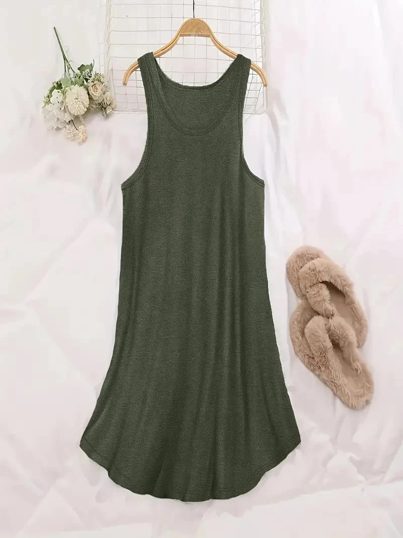 Women's Plus Size 1XL-5XL U-Neck Sleeveless Dress Basic Loungewear A-line Solid Color Casual Beach Dress Party Dress