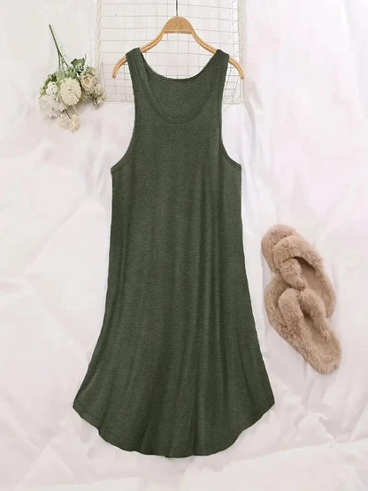 Women's Plus Size 1XL-5XL U-Neck Sleeveless Dress Basic Loungewear A-line Solid Color Casual Beach Dress Party Dress