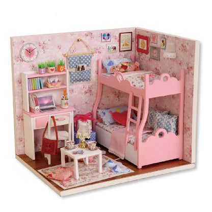 子猫ミニドールハウスモデルビルディング組み立てハウスホームキットクリエイティブルームベッドルーム装飾家具付き誕生日ギフト
