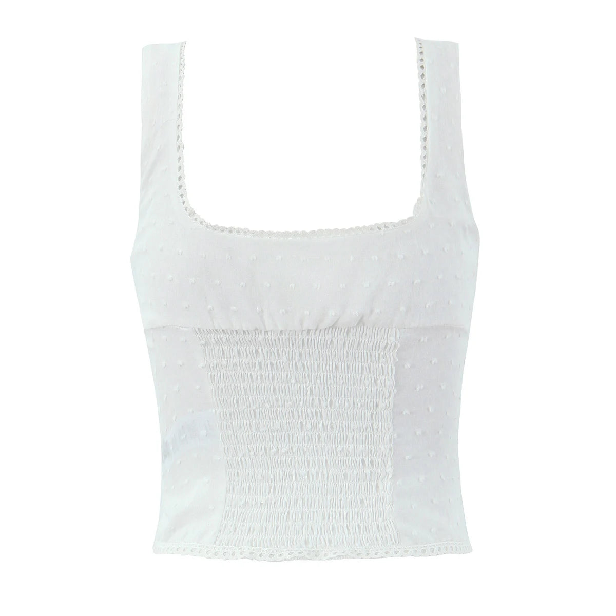 2025 Summer Plain White 3D Dot Sleeveless Tank Women Open Buttons Slim fit Elastic Back Tank Top Crop Tops