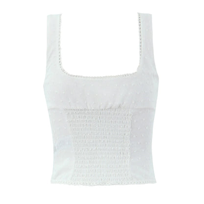 2025 Summer Plain White 3D Dot Sleeveless Tank Women Open Buttons Slim fit Elastic Back Tank Top Crop Tops