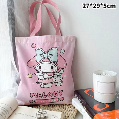 Kawaii Sanrio Hello Kitty Canvas Bag Pochacco Kuromi Cinnamoroll Handbag Large Capacity Shopping Bags Storage Bag