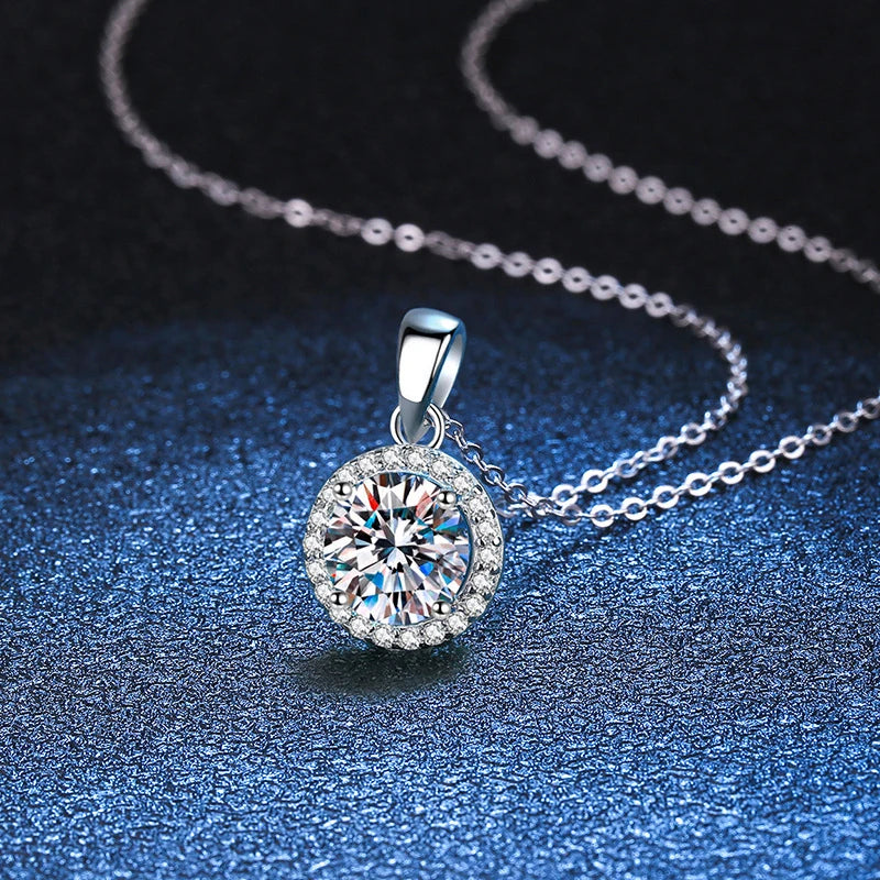 NeeTim 1 Carat Real Moissanite Pendant For Women Lab Diamond Necklace 925 Sterling Silver Fine Jewelry Girl Valentine's Day Gift