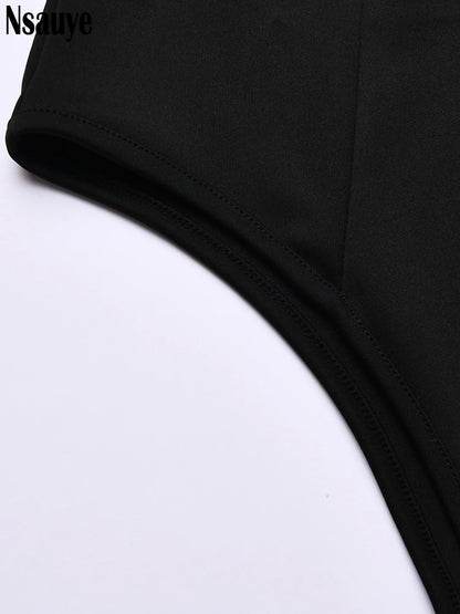 Nsauye 2022 Autumn Summer Sheath Long Puff Sleeve Skinny Women Rompers Bodysuits Y2K Square Collar Fashion Jumpsuit Body Tops