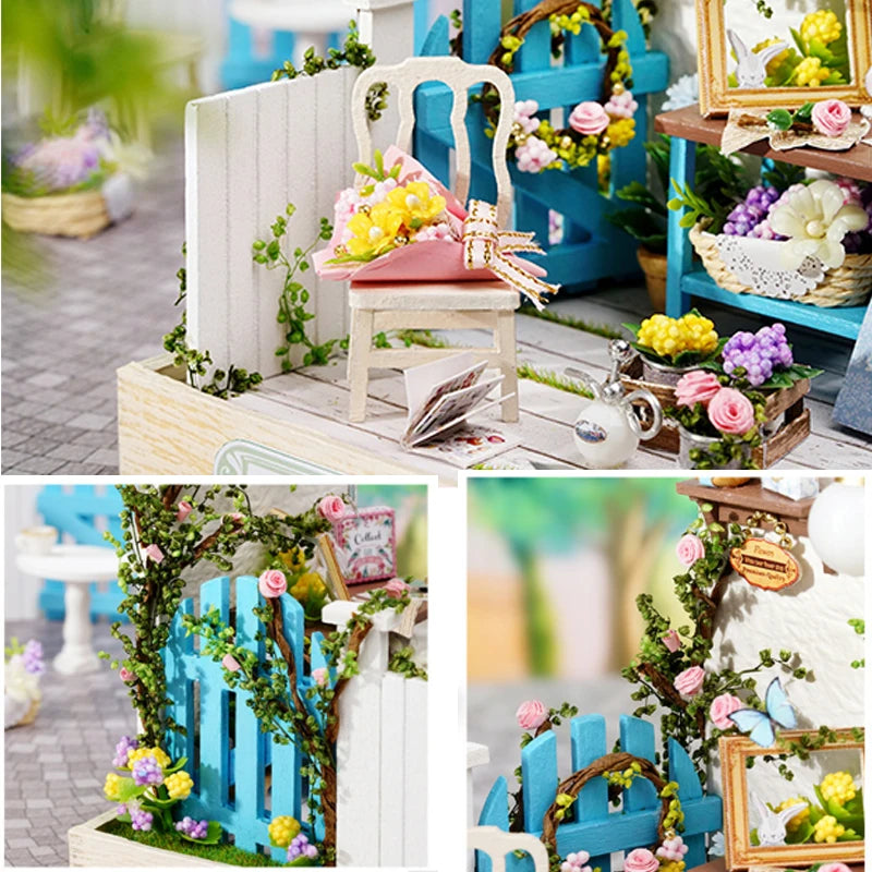 木製ミニチュアドールハウス DIY 小さな家キット 3Dパズル 組み立て式ハウス 家具 おもちゃ 子供の誕生日プレゼント