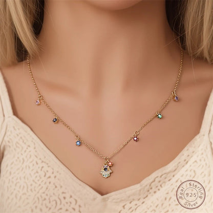 Necklace 925 Sterling Silver Evil Eye Gold Classic Simple Adjustable Necklace Women Girls Fashion Jewelry Gift