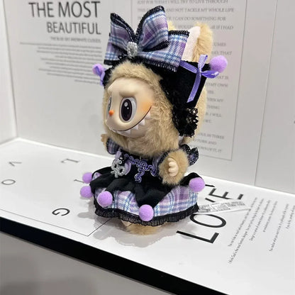 17cm Doll's Clothes for Labubu Monster Outfit Kuromi Dress Purple Hair Band Cool DIY Kids Gift Unique Accessories for Girls