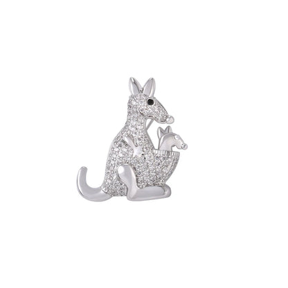 Clear White CZ Kangaroo Mother and Child Brooches Pin for Woman Cubic Zirconia Pave Setting Luxury Style Jewelry Gift for Her