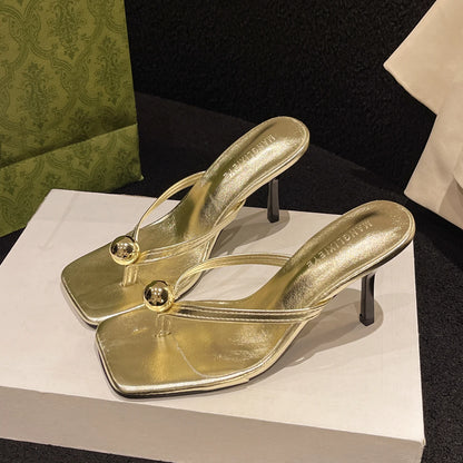 Women High Heels Slippers Designer Heeled Sandals Elegant Shoes Woman Summer 2025 Trend Fashion Fliop Flops Casual Slides Muje