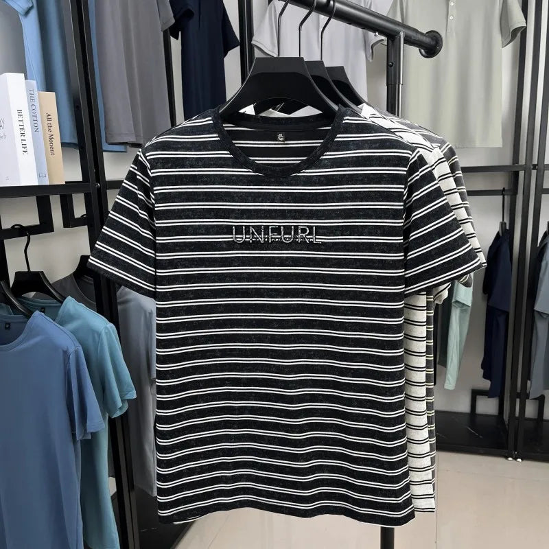 Top Grade Yarn Dyed New Summer Tops Striped Designer Tshirt Men 2025 Round Neck Brand Short Sleeve Casual Fashion Men Clothing