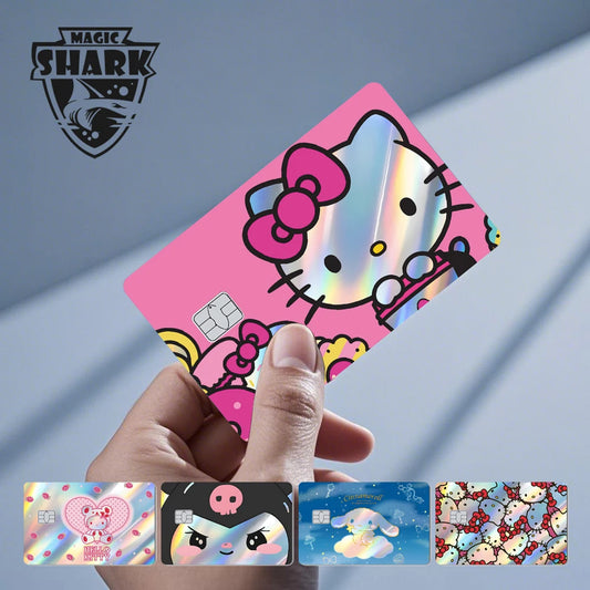 ホットセール Hello Kitty Kuromi ホログラフィックレーザー光沢フィルムスキンカバーステッカー（デビット・クレジットカード・銀行カード用）