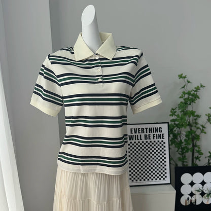 Hirsionsan Polo Neck T Shirt Women Soft Chic Tees 95% Cotton Jumper Clothes Loose Casual Pullover 2025 Summer New Crop Tops
